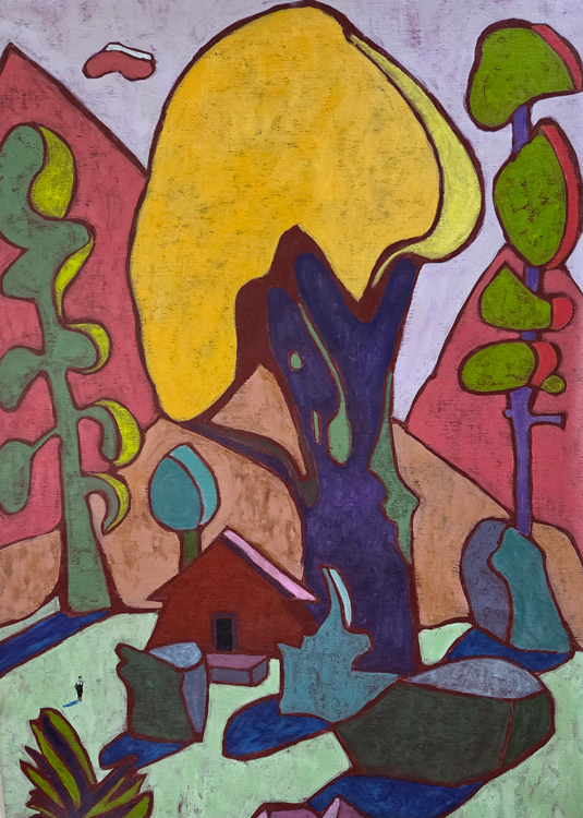 Alt:"Fontromeu1, acrylique sur toile, 92x65 cm, Line Aresssy, 2025"